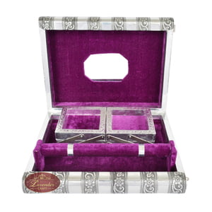Premium Jewellery Box Box 4 Tray & 1 Roll - Antique Look Purple Velvet